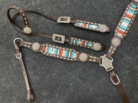 Showman Serape Southwest Print One Ear Headstall and Breastcollar Set with bling conchos #2